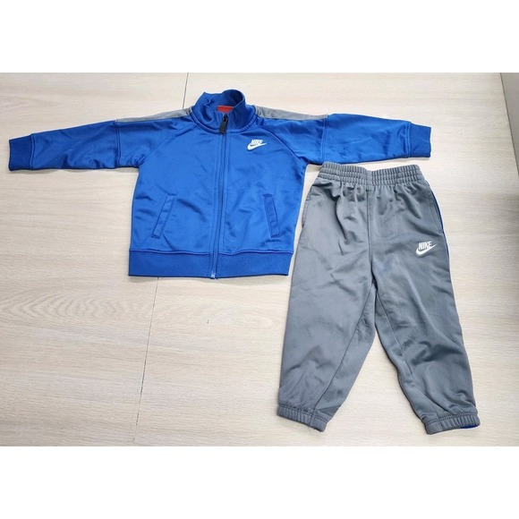 Nike Boys 18 Months Track Suit Zip Up Jacket Logo Jogger Bottoms Blue Gray White - Picture 2 of 7
